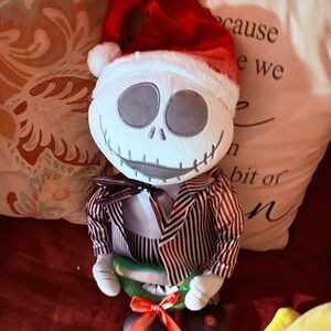 Striped Suit Skeleton Plush Toy with Santa Hat